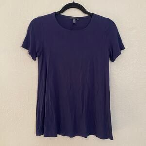Eileen Fisher Navy Blue Short Sleeve Tee Viscose Stretchy Women PP Petite Small